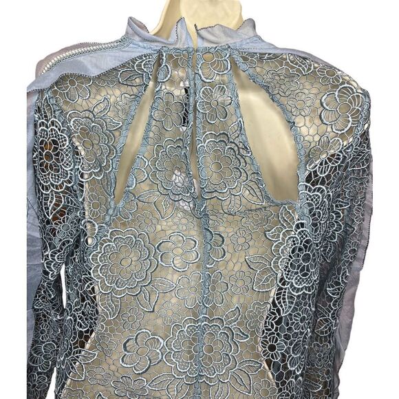 Self Portrait Cut Out Lace Floral Ruffle Top in Ice Blue NWT Size 6 - Picture 8 of 9